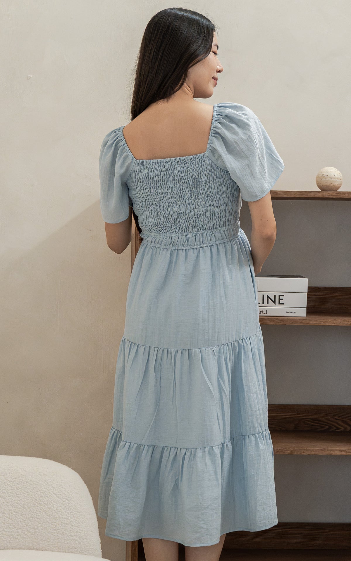 Madilyn Linen Nursing Dress in Sky Blue