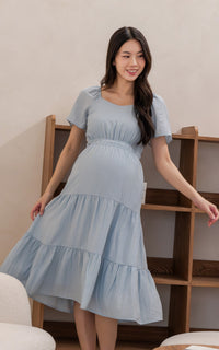 Madilyn Linen Nursing Dress in Sky Blue