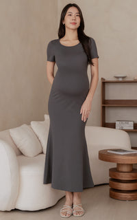 Malia Padded Bodycon Nursing Dress in Charcoal