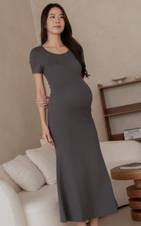 Malia Padded Bodycon Nursing Dress in Charcoal