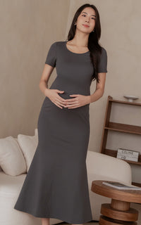 Malia Padded Bodycon Nursing Dress in Charcoal