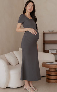Malia Padded Bodycon Nursing Dress in Charcoal