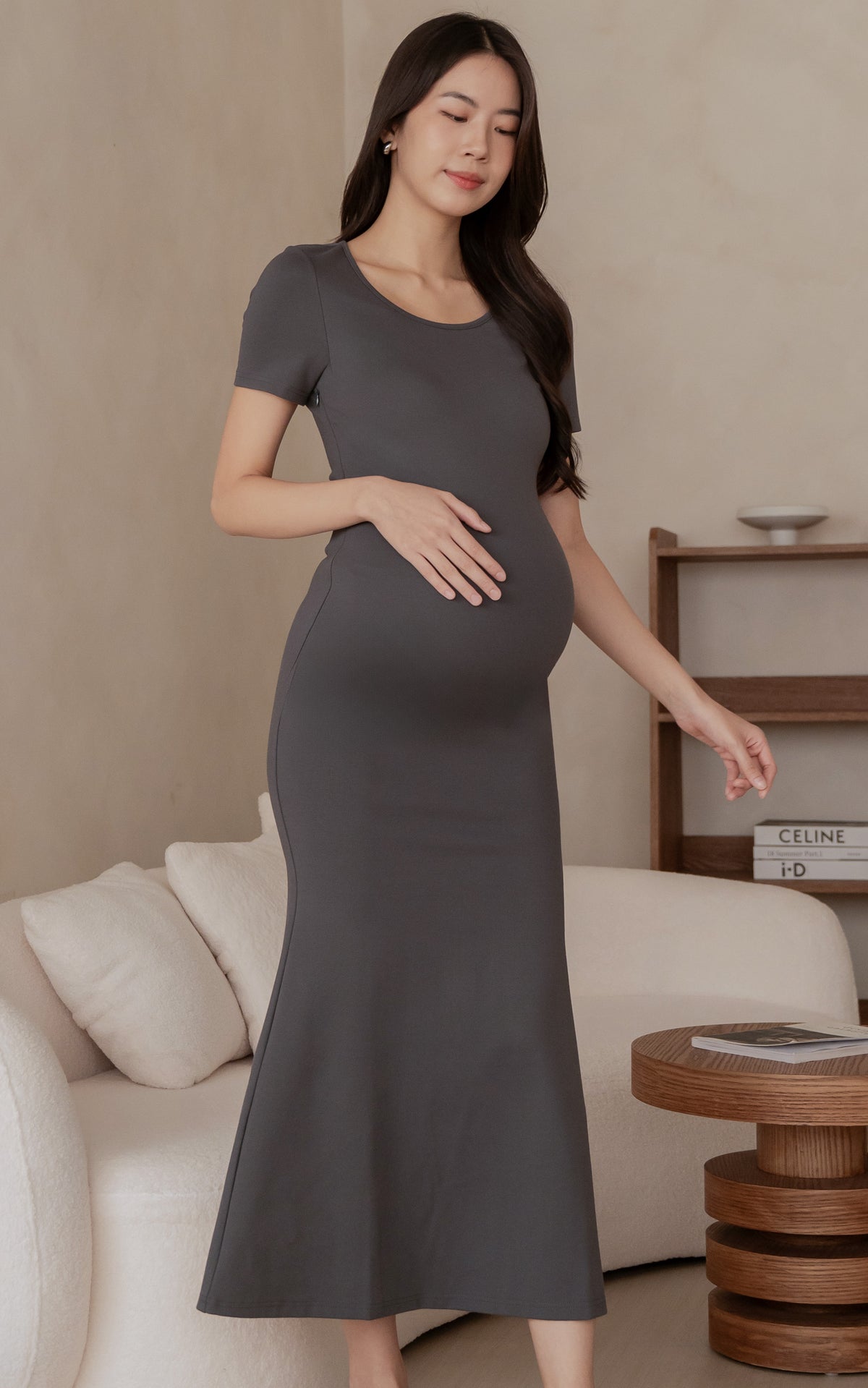 Malia Padded Bodycon Nursing Dress in Charcoal