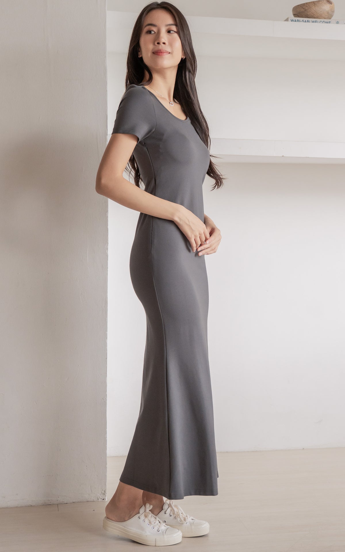 Malia Padded Bodycon Nursing Dress in Charcoal