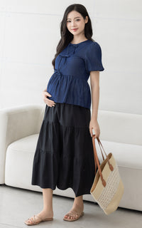 Mya Ribbons Nursing Top in Dark Blue