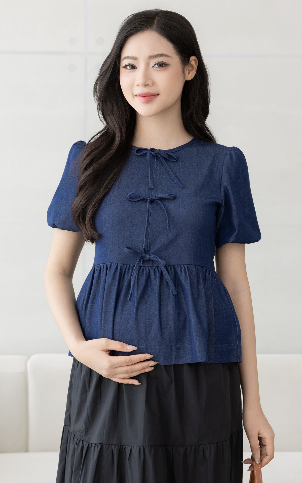 Mya Ribbons Nursing Top in Dark Blue