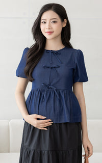 Mya Ribbons Nursing Top in Dark Blue