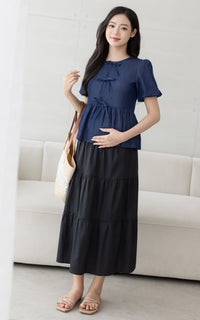 Mya Ribbons Nursing Top in Dark Blue