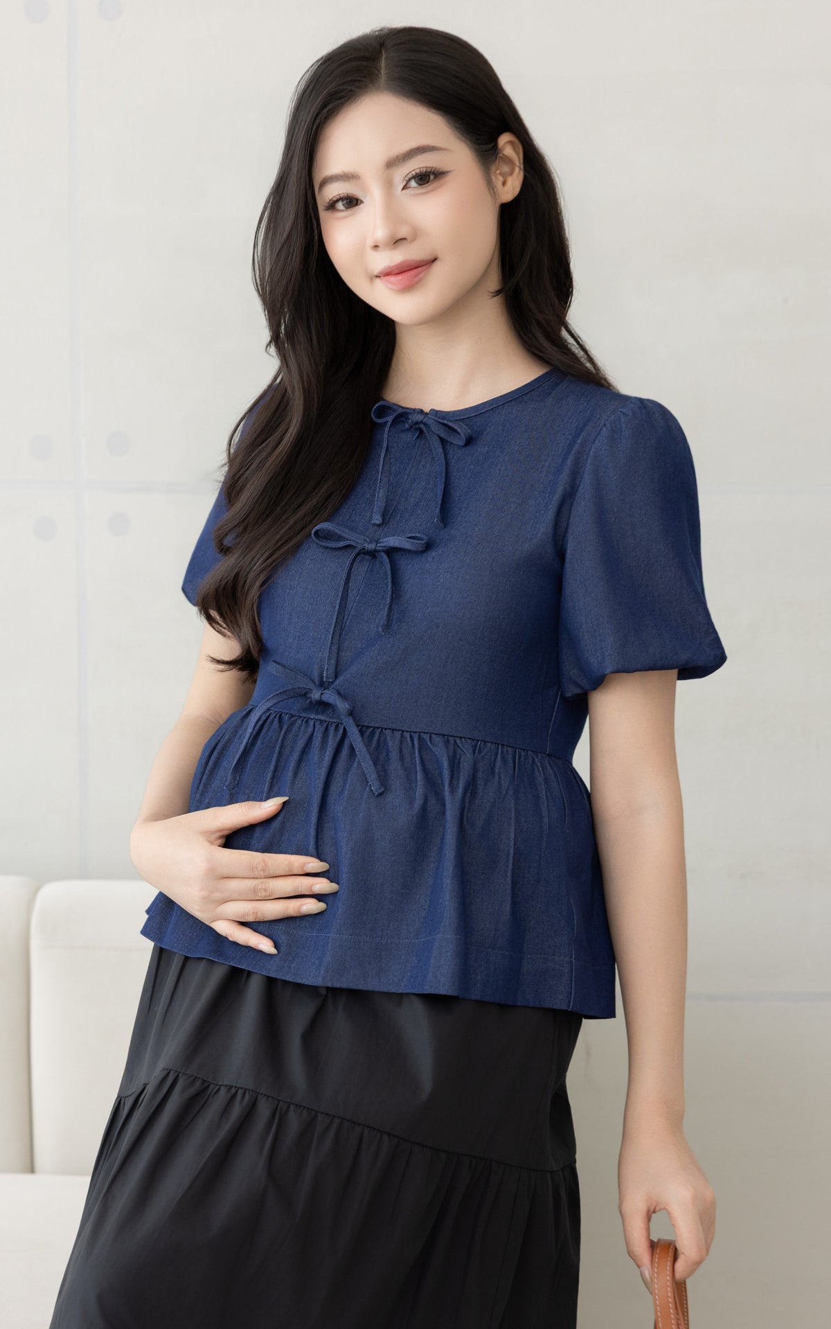 Mya Ribbons Nursing Top in Dark Blue