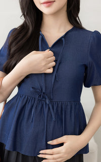 Mya Ribbons Nursing Top in Dark Blue