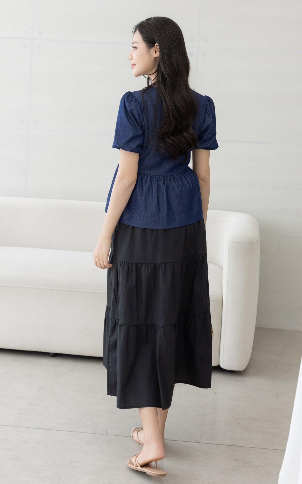 Mya Ribbons Nursing Top in Dark Blue