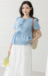 Mya Ribbons Nursing Top in Light Blue