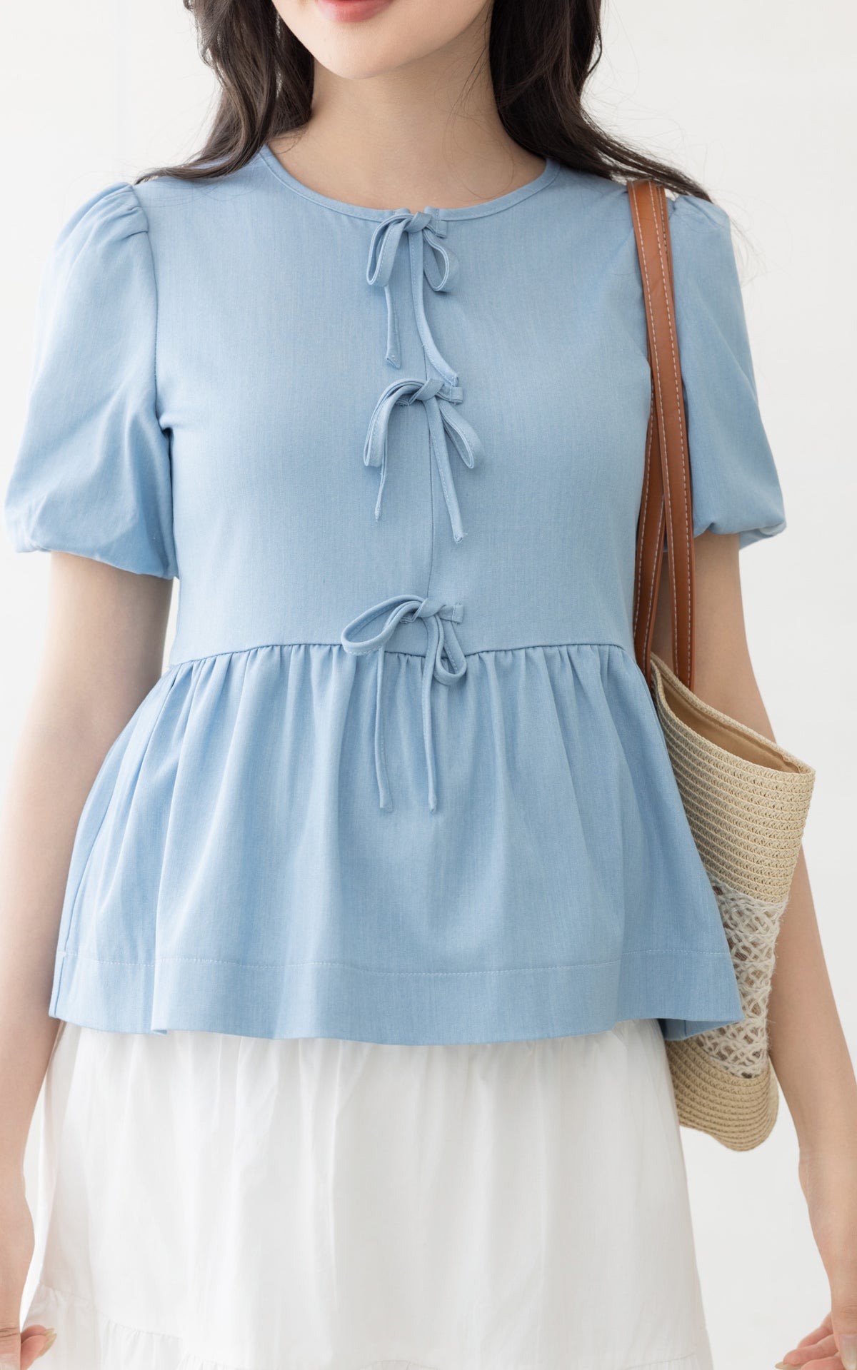 Mya Ribbons Nursing Top in Light Blue