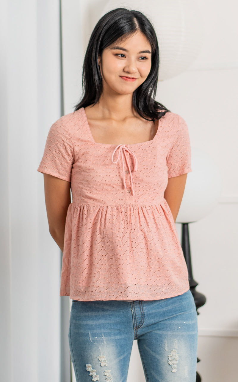 Nevaeh Peplum Nursing Top in Peach