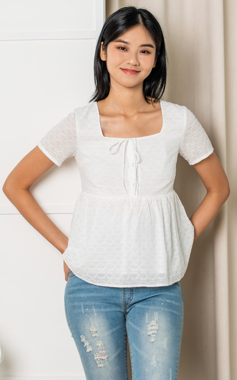 Nevaeh Peplum Nursing Top in White