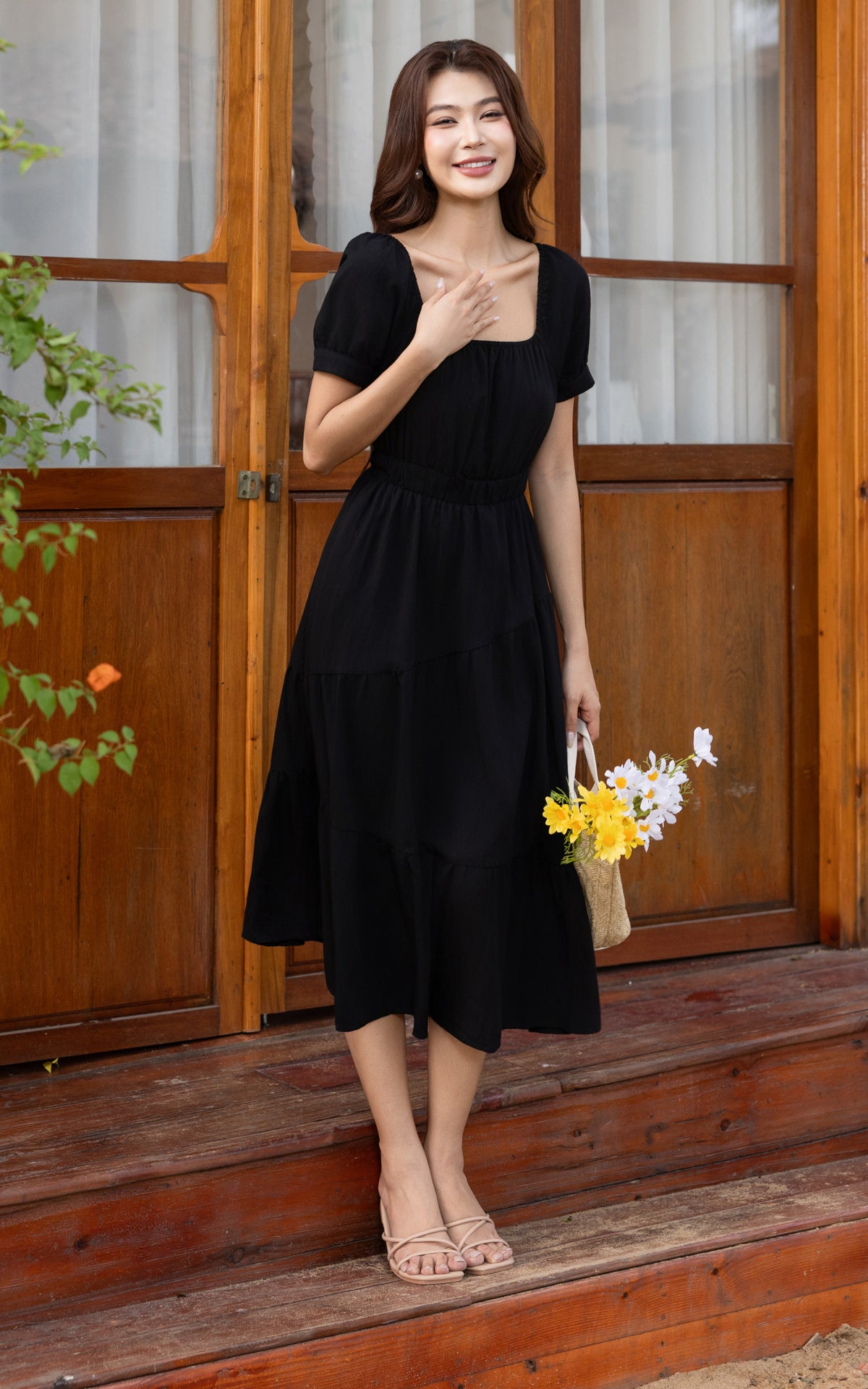Paige Off-The-Shoulder Resort Dress in Black