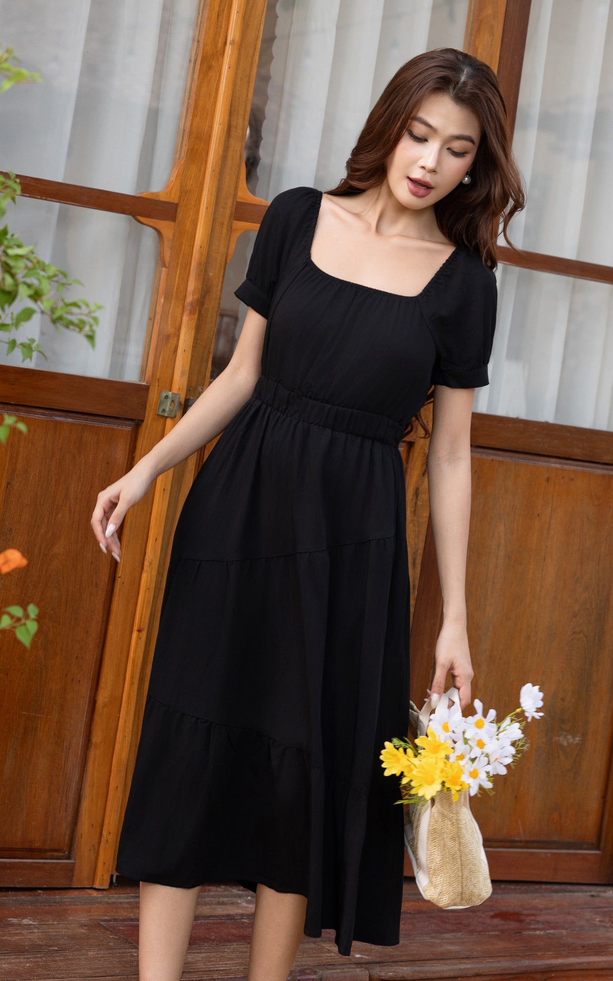 Paige Off-The-Shoulder Resort Dress in Black