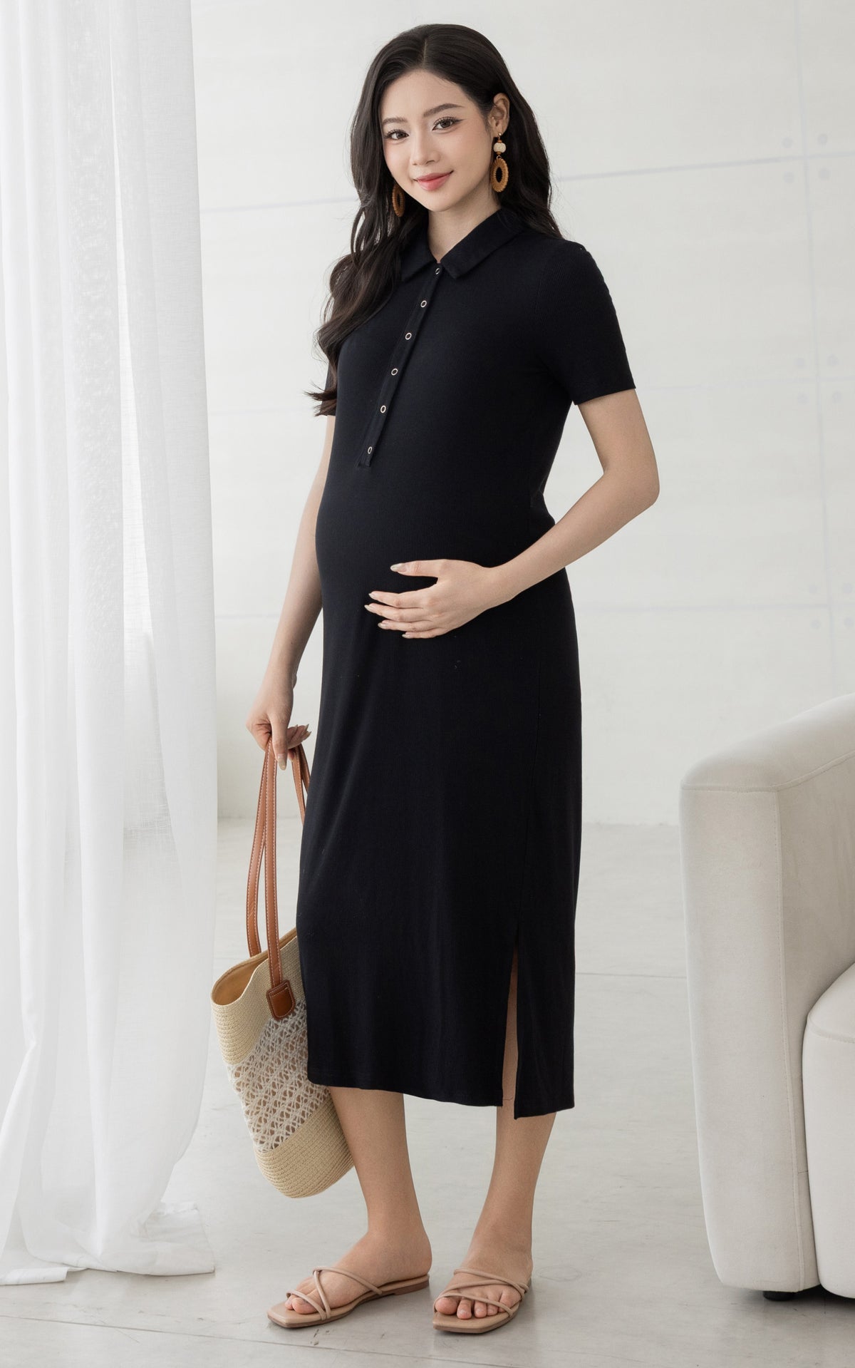 Parker Polo Nursing Dress in Black