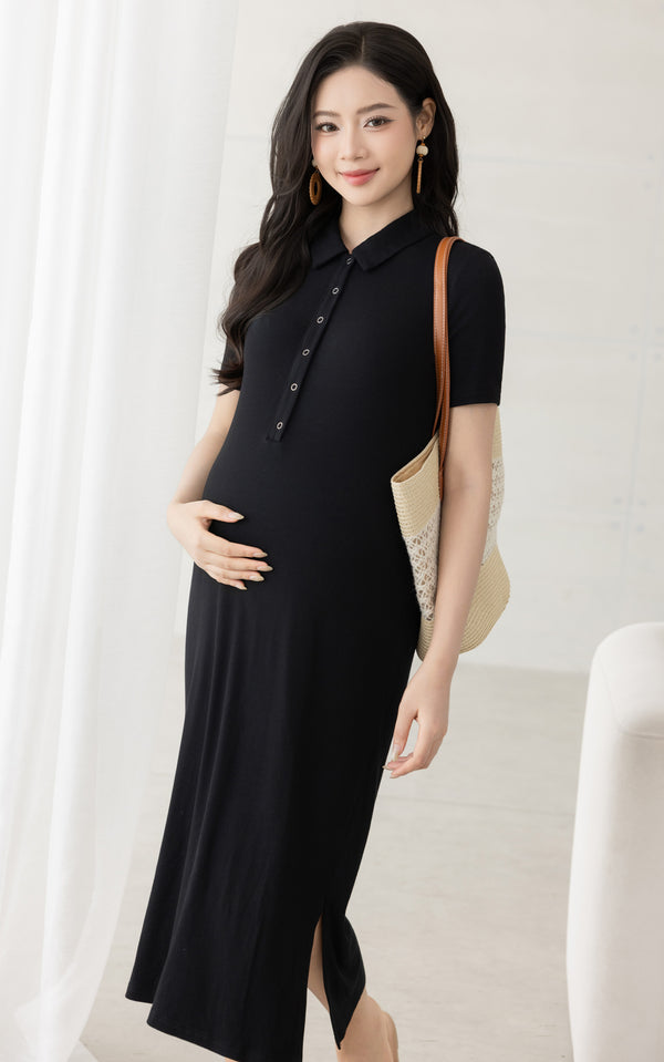 Parker Polo Nursing Dress in Black