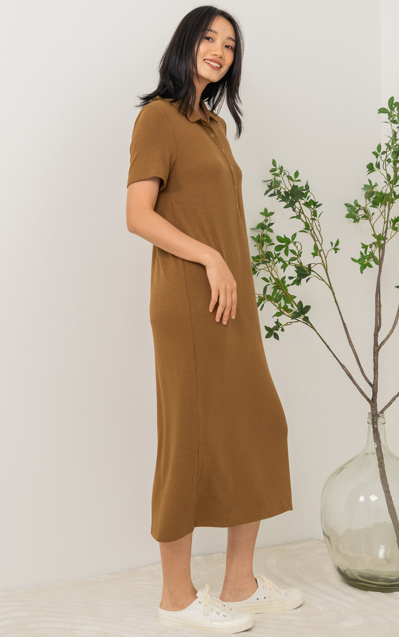 Parker Polo Nursing Dress in Brown