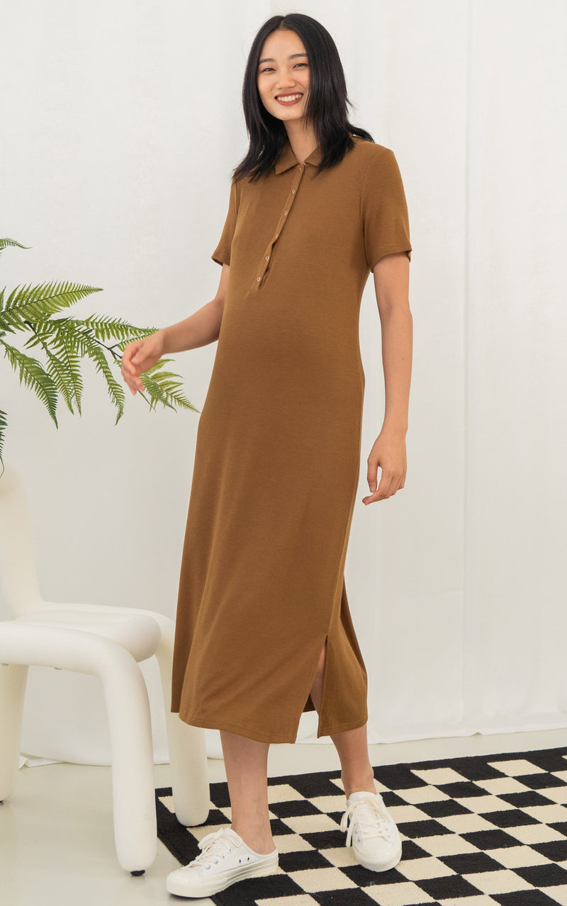 Parker Polo Nursing Dress in Brown