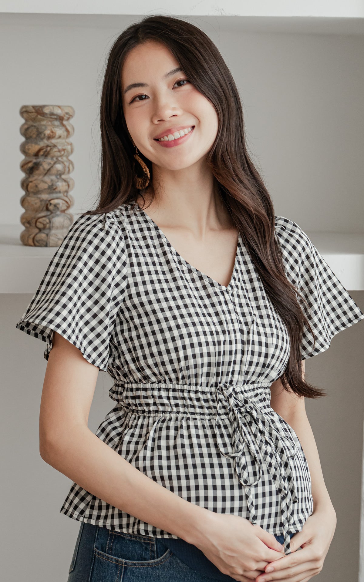 Phoenix Checkered Nursing Top in Black
