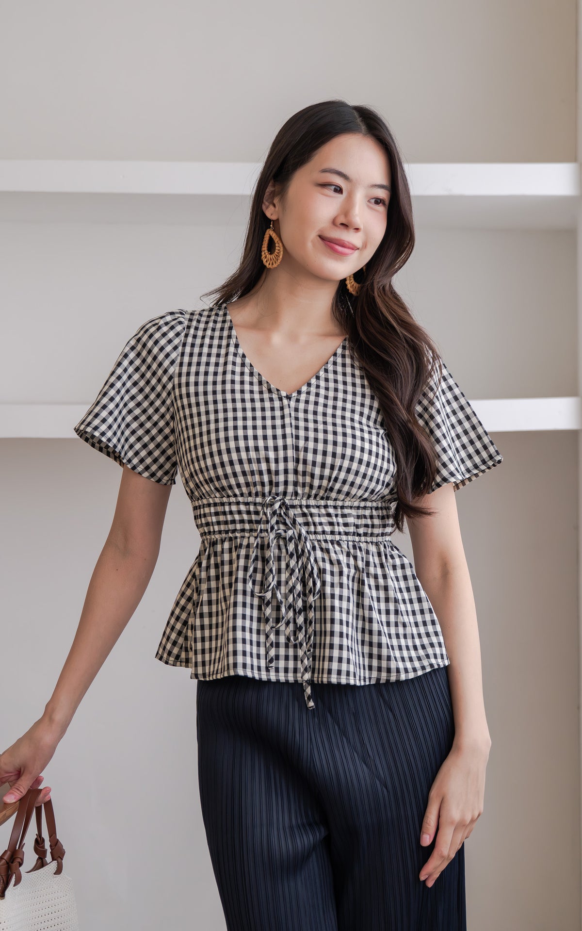 Phoenix Checkered Nursing Top in Black