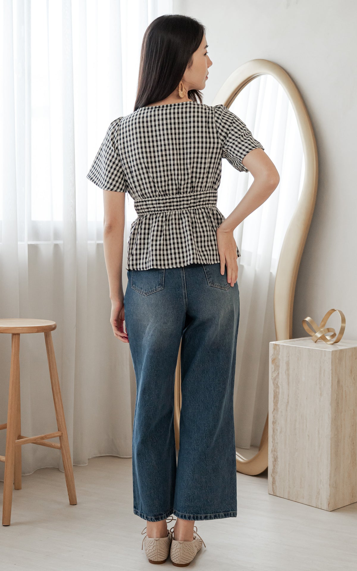 Phoenix Checkered Nursing Top in Black