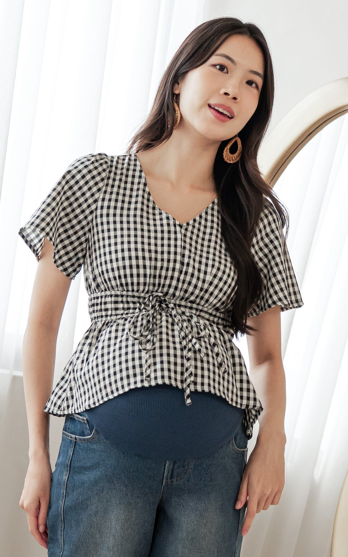 Phoenix Checkered Nursing Top in Black