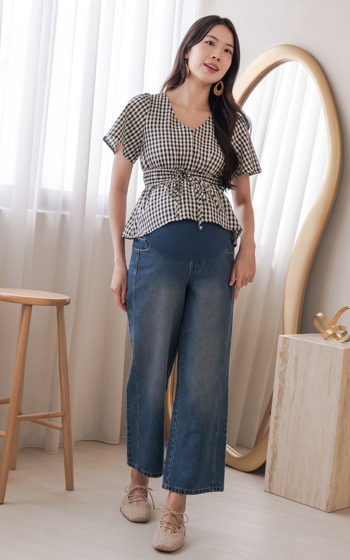 Phoenix Checkered Nursing Top in Black
