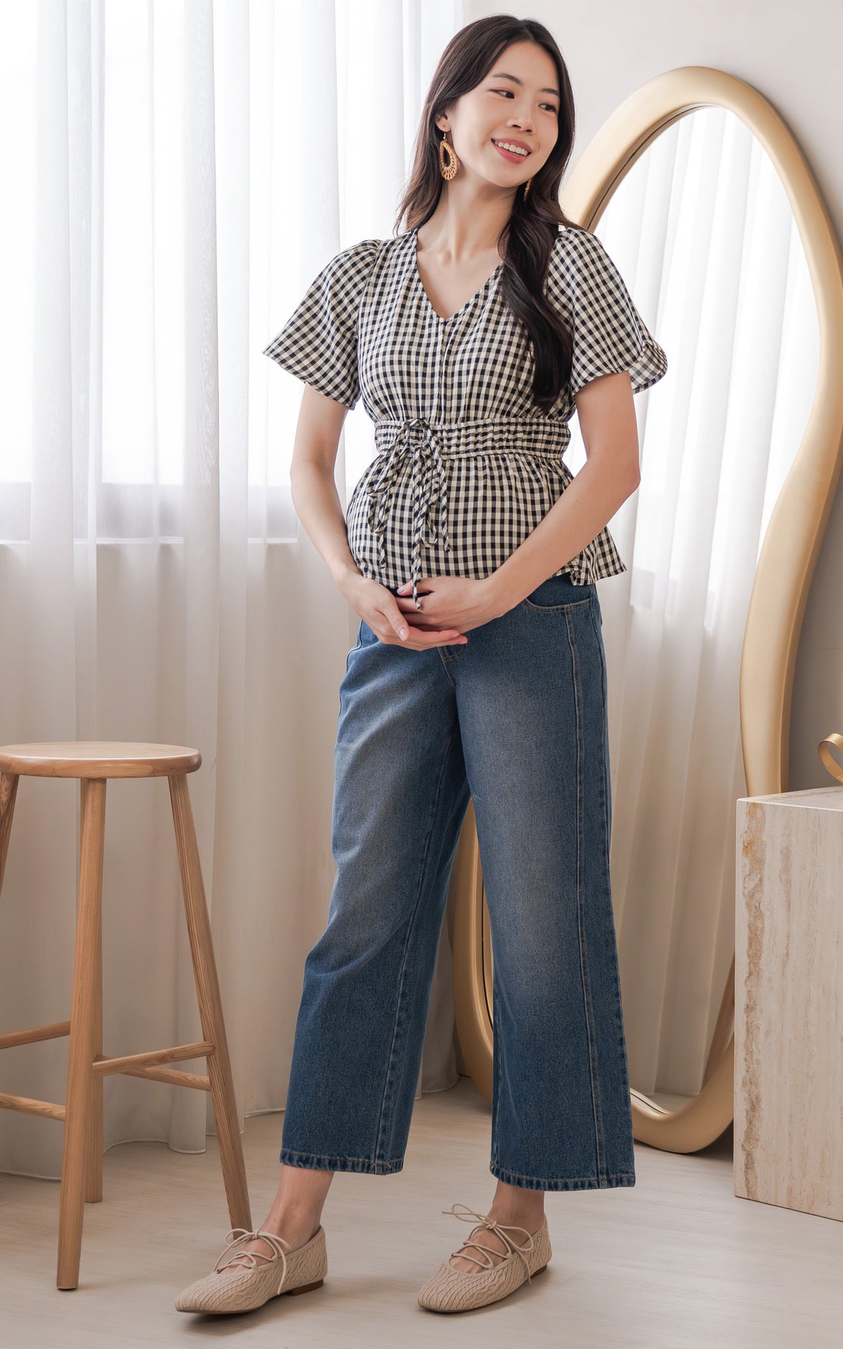 Phoenix Checkered Nursing Top in Black