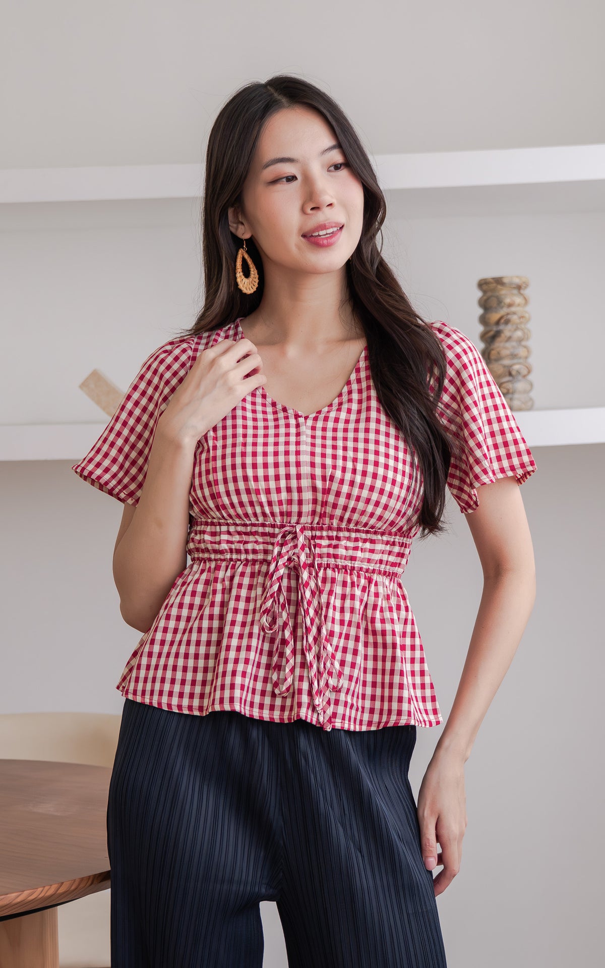 Phoenix Checkered Nursing Top in Red