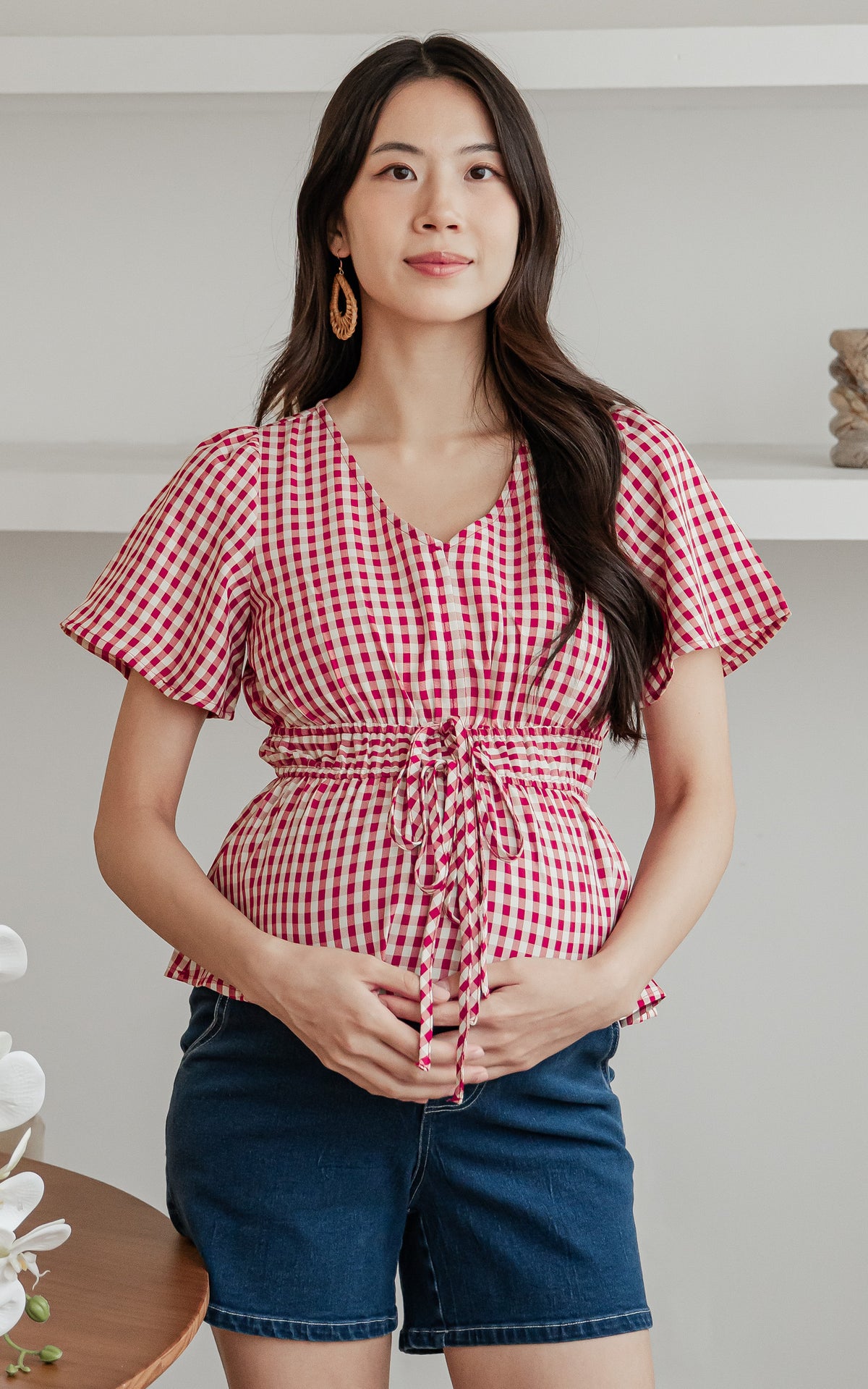 Phoenix Checkered Nursing Top in Red