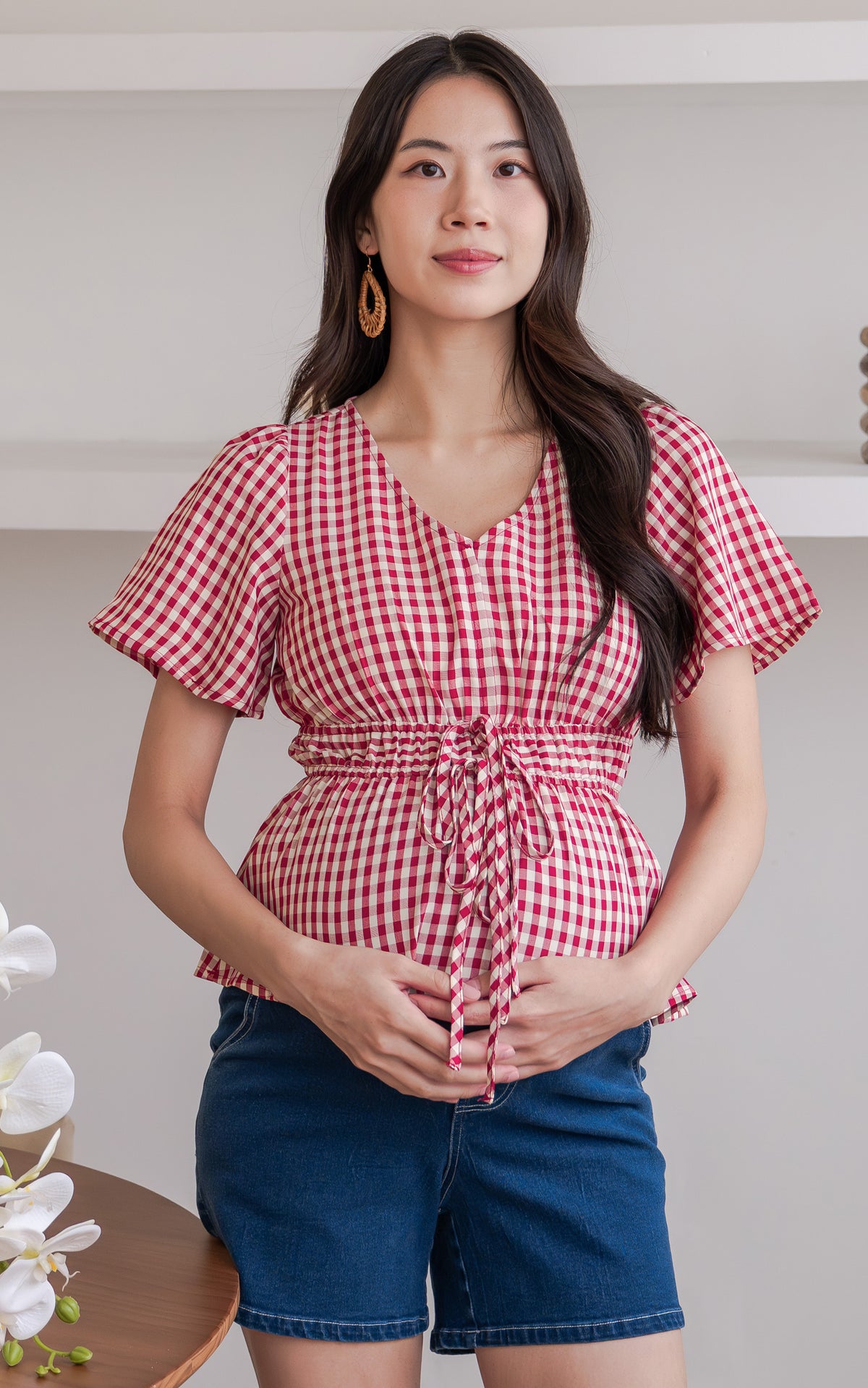 Phoenix Checkered Nursing Top in Red