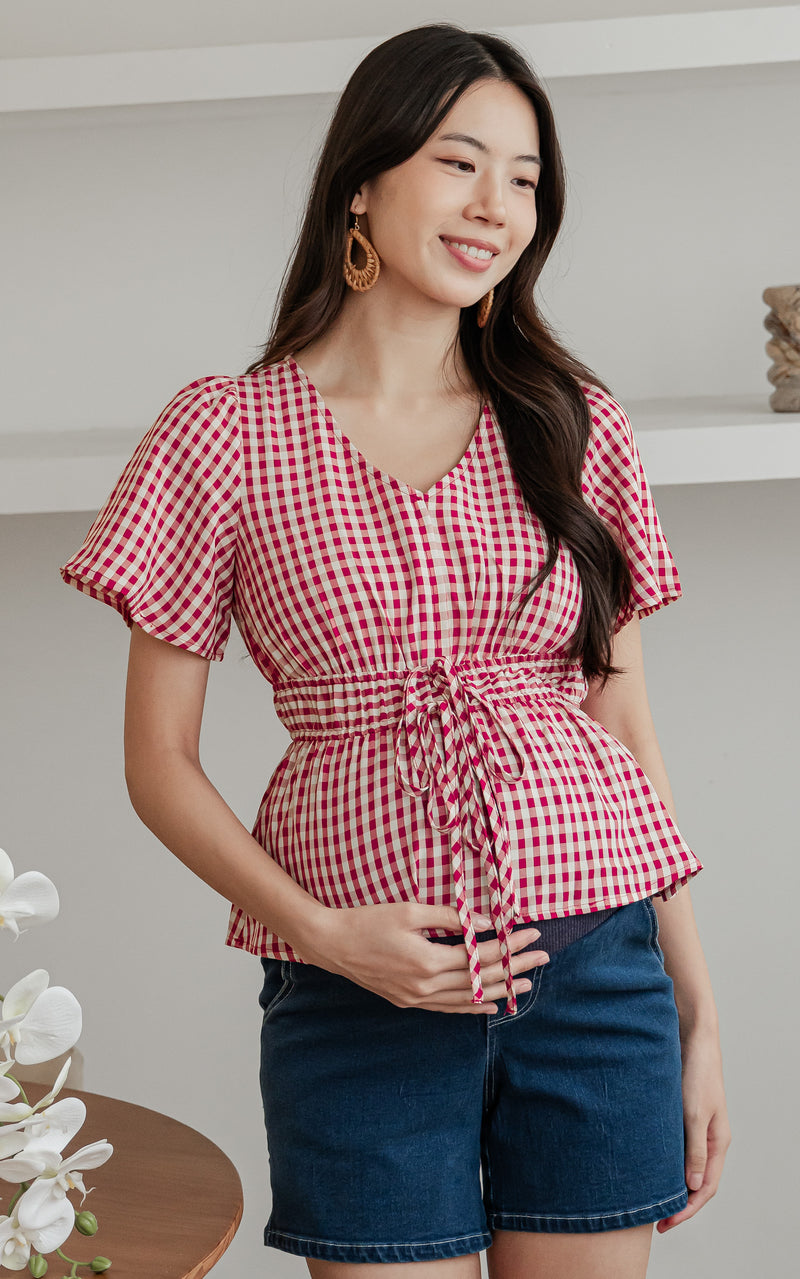 Phoenix Checkered Nursing Top in Red
