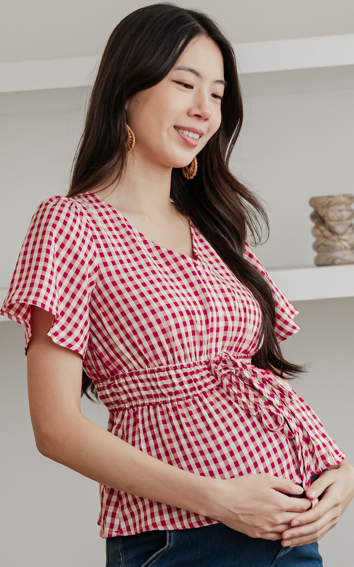 Phoenix Checkered Nursing Top in Red