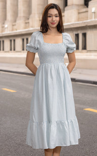 Rebecca Checkered Nursing Dress in Light Blue