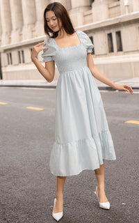 Rebecca Checkered Nursing Dress in Light Blue