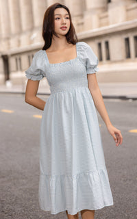 Rebecca Checkered Nursing Dress in Light Blue