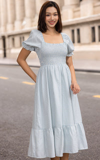 Rebecca Checkered Nursing Dress in Light Blue
