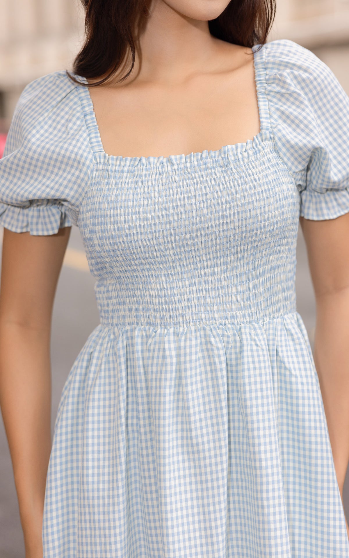 Rebecca Checkered Nursing Dress in Light Blue
