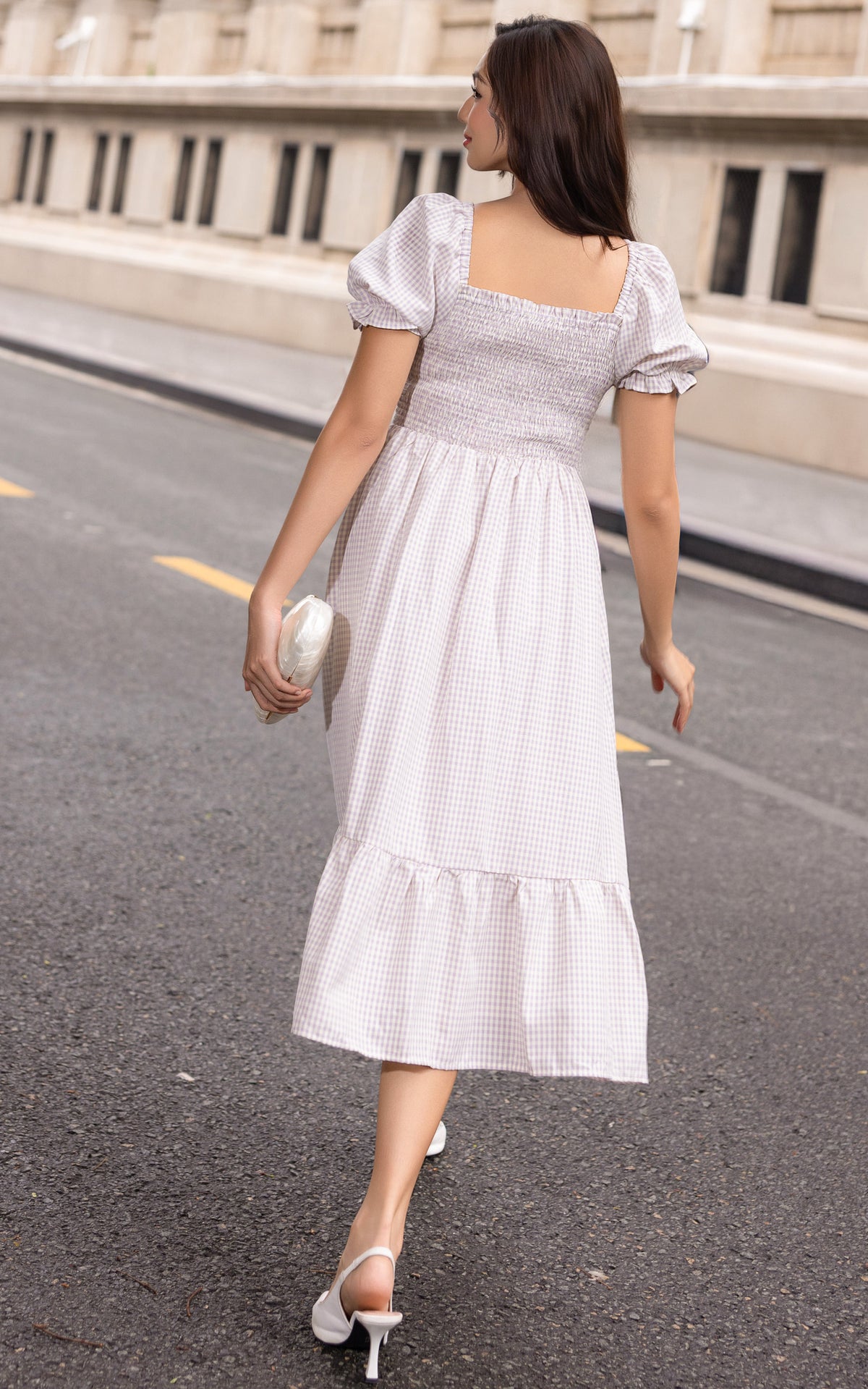 Rebecca Checkered Nursing Dress in Purple