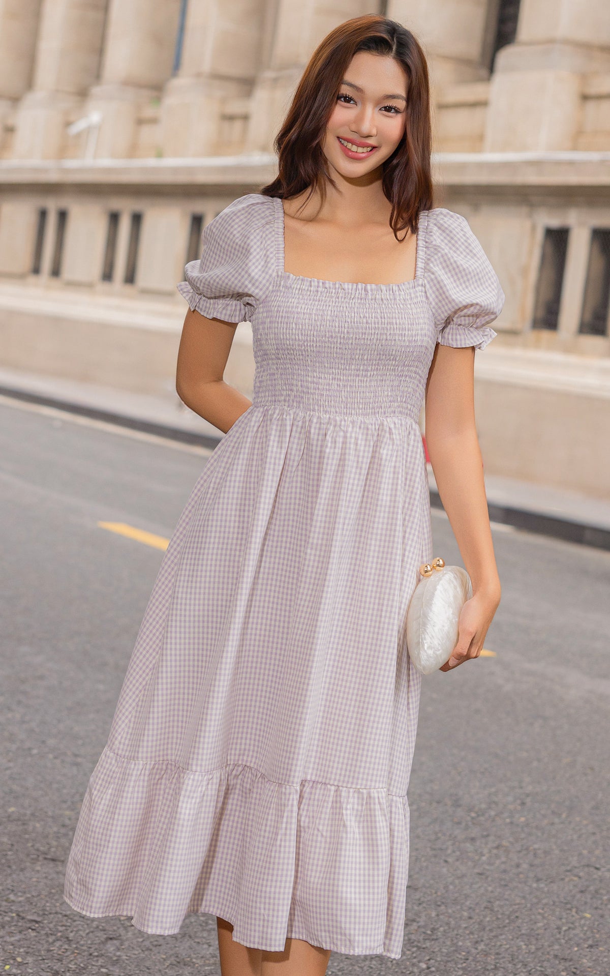 Rebecca Checkered Nursing Dress in Purple