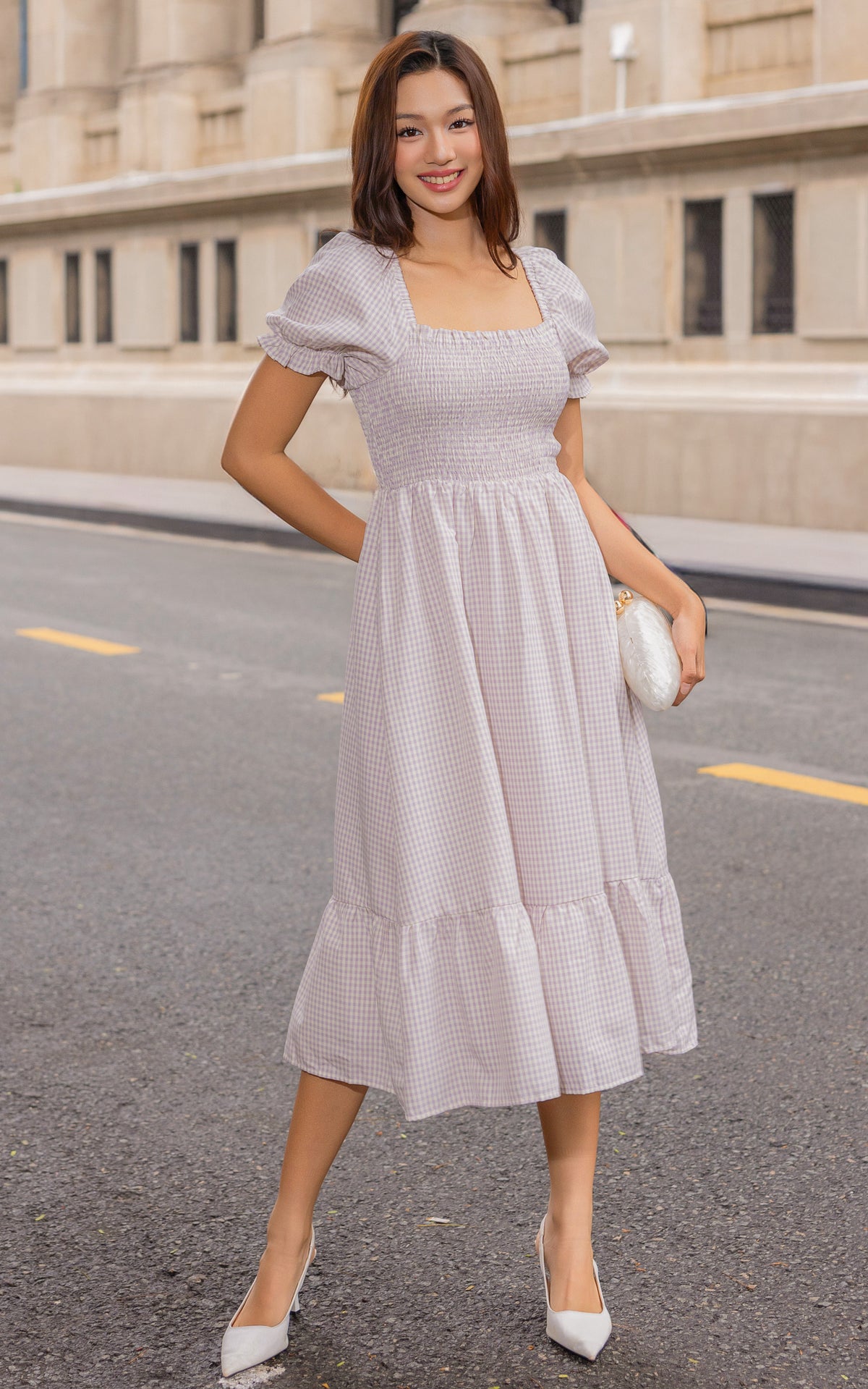 Rebecca Checkered Nursing Dress in Purple