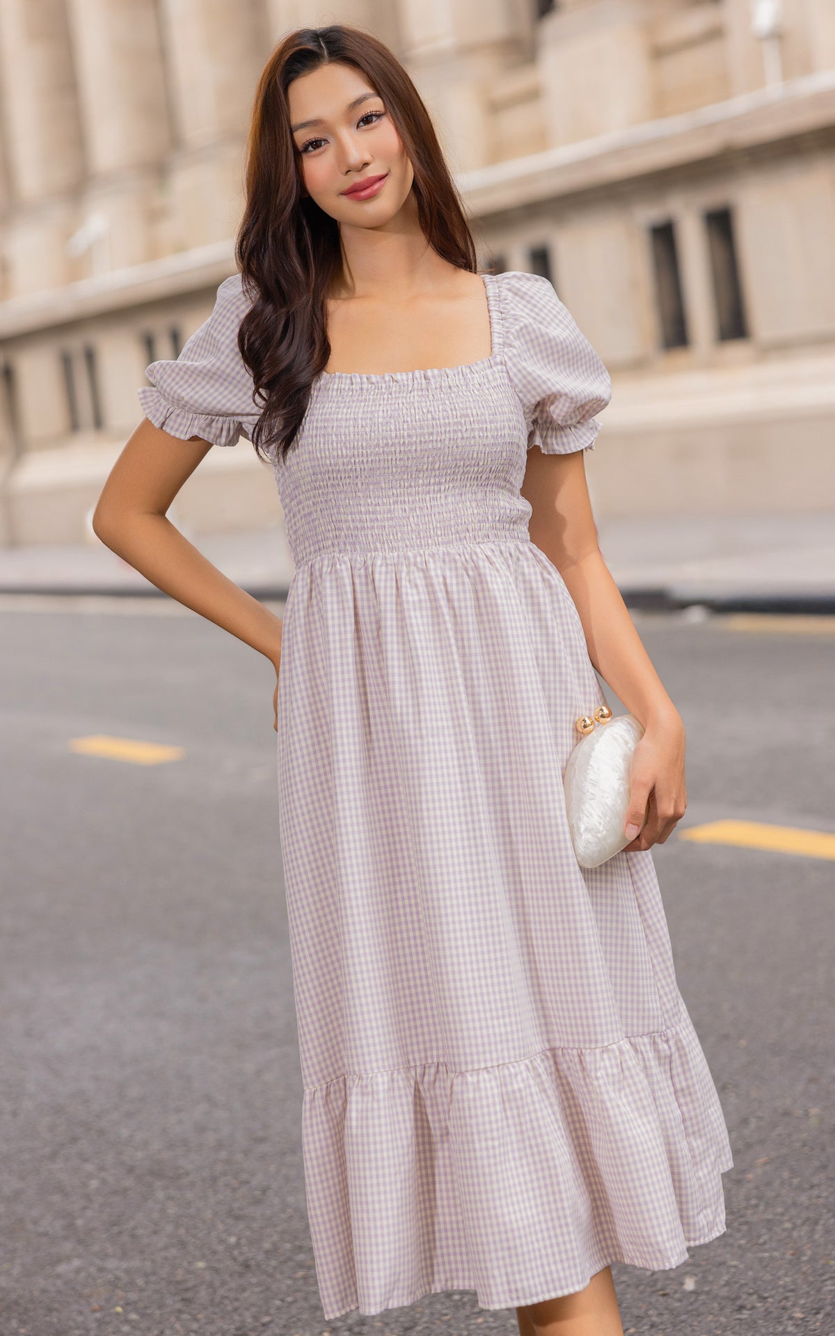 Rebecca Checkered Nursing Dress in Purple