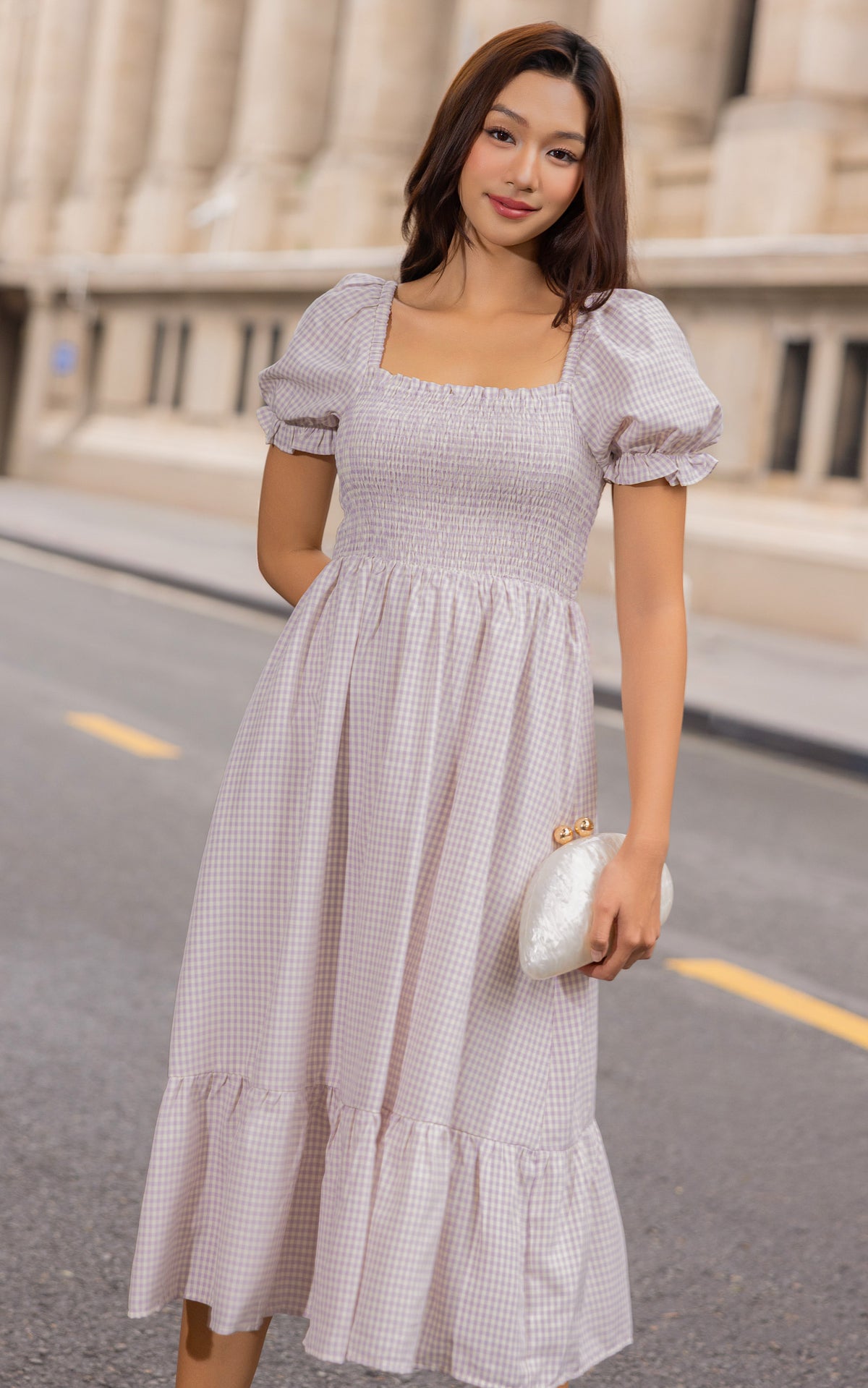 Rebecca Checkered Nursing Dress in Purple