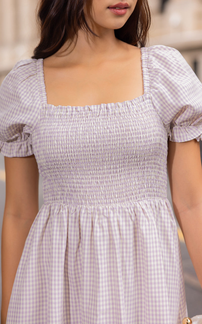 Rebecca Checkered Nursing Dress in Purple