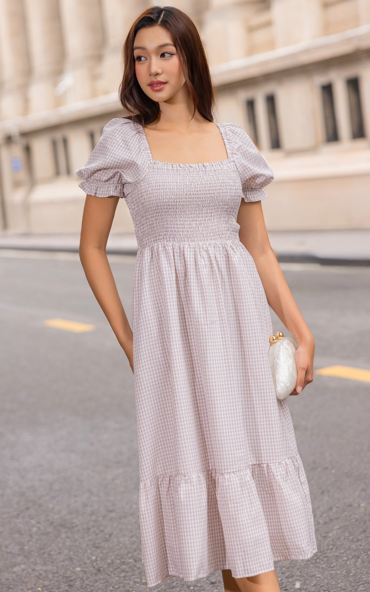 Rebecca Checkered Nursing Dress in Purple