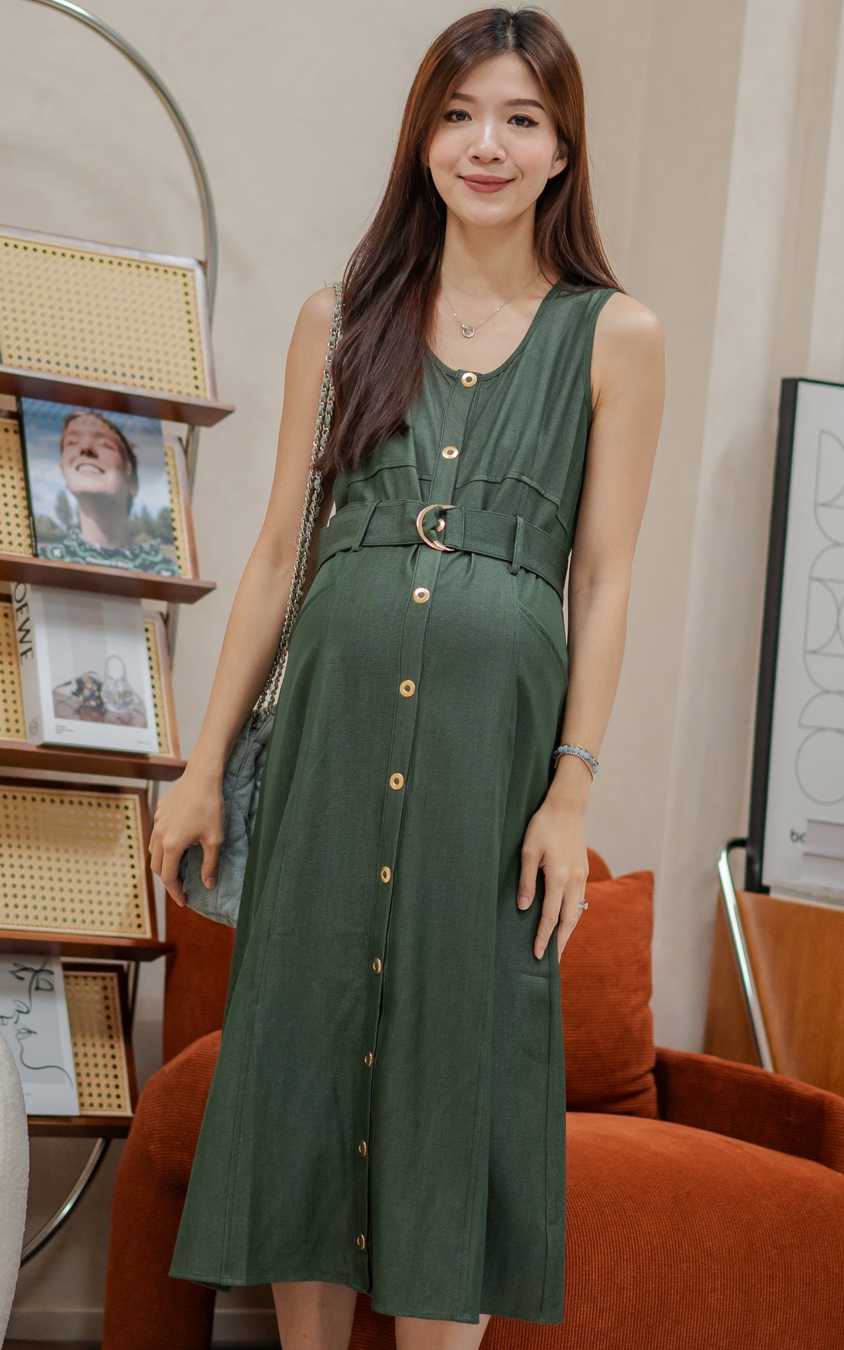 Regina Denim Nursing Dress in Green