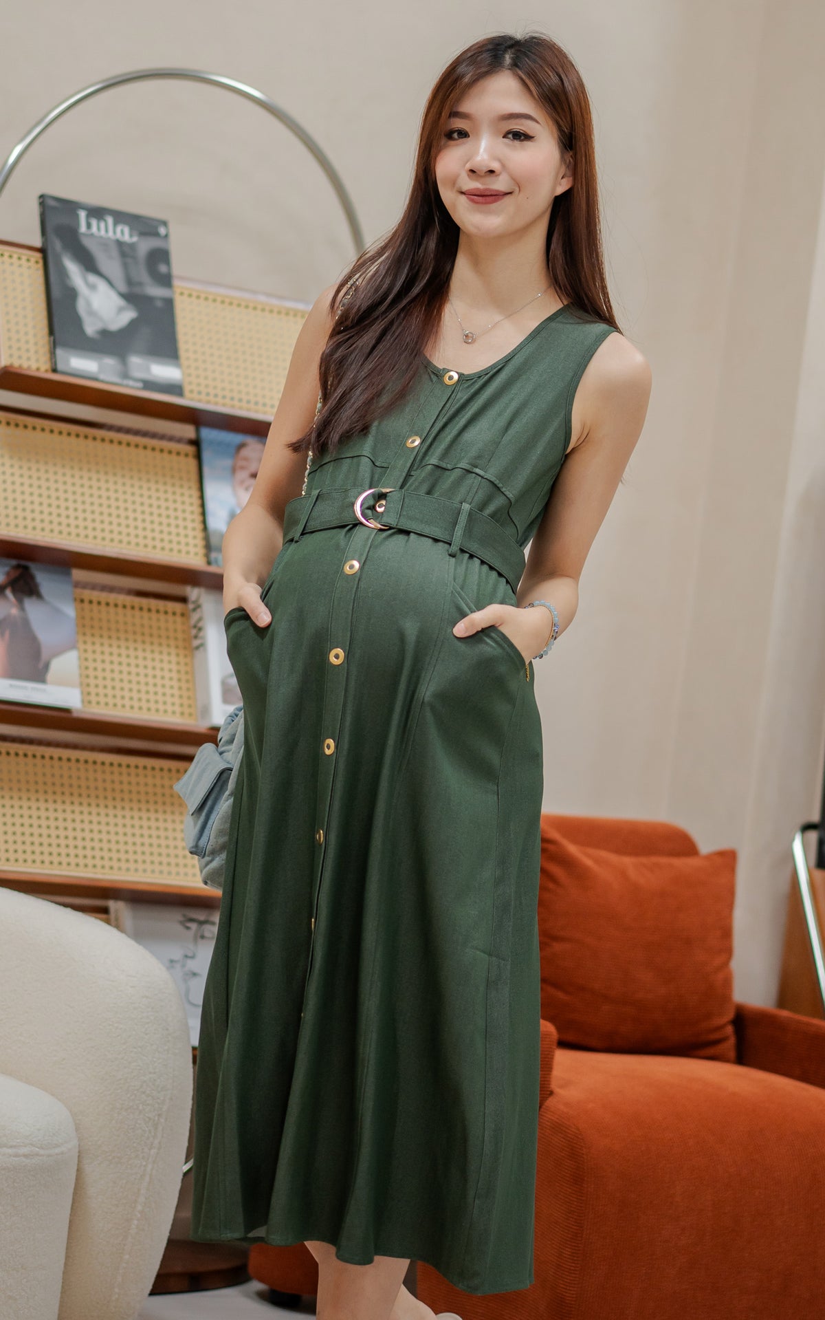 Regina Denim Nursing Dress in Green